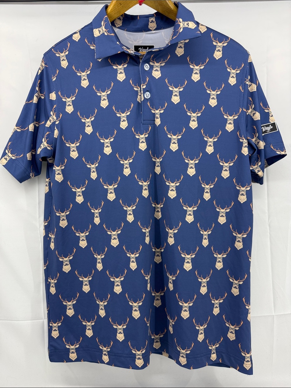 Waggle Golf Mens "Kentucky Buck" Performance Polo in Dusty Blue, sz M